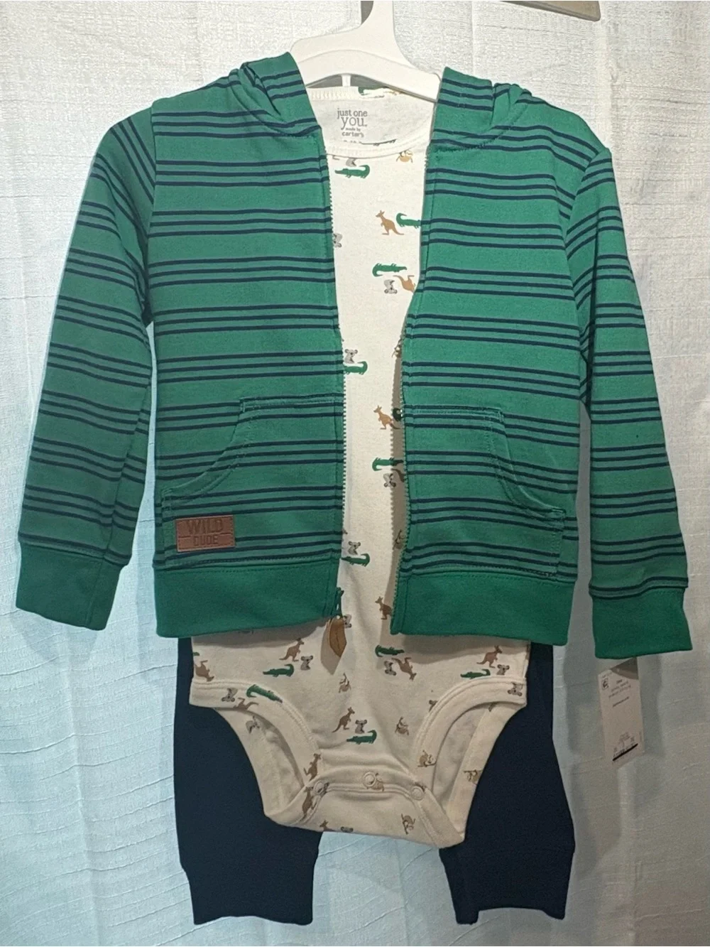 Carter's Green and Navy Striped Hooded Zip-Up